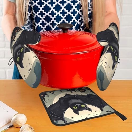 YYHHAOFA Halloween Bat Oven Mitts Set of 3