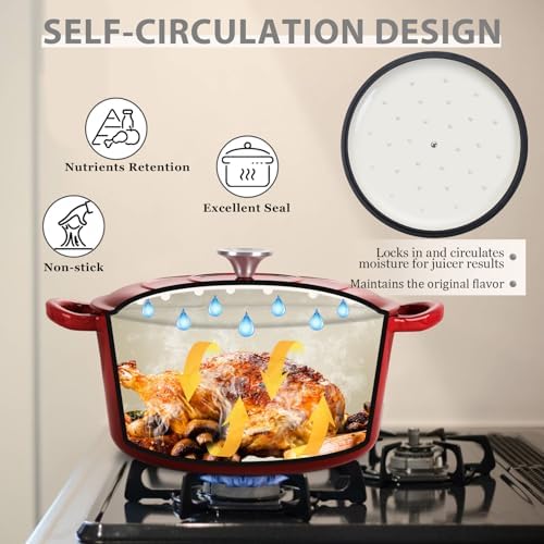 Joyfair Premium Cast Iron Dutch Oven Pot with Lid 5 QT Red