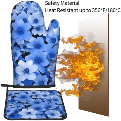 Quopvn Blue Flowers Oven Mitts and Pot Holders Set