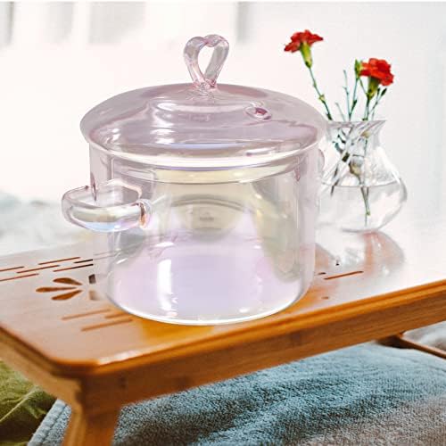 SHERCHPRY Glass Kettle1500ml Heart Design Soup Bowl Perfect for Pasta Ramen Cooking