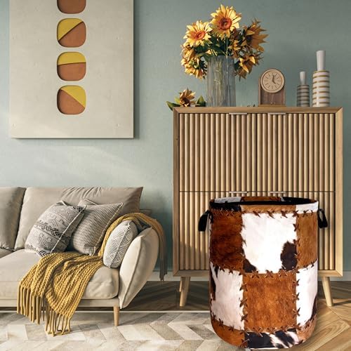 Retro Cows Print Foldable Laundry Basket with Handles 1