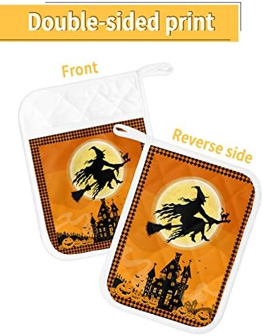 Halloween Flying Witch Pot Holders Set of 5