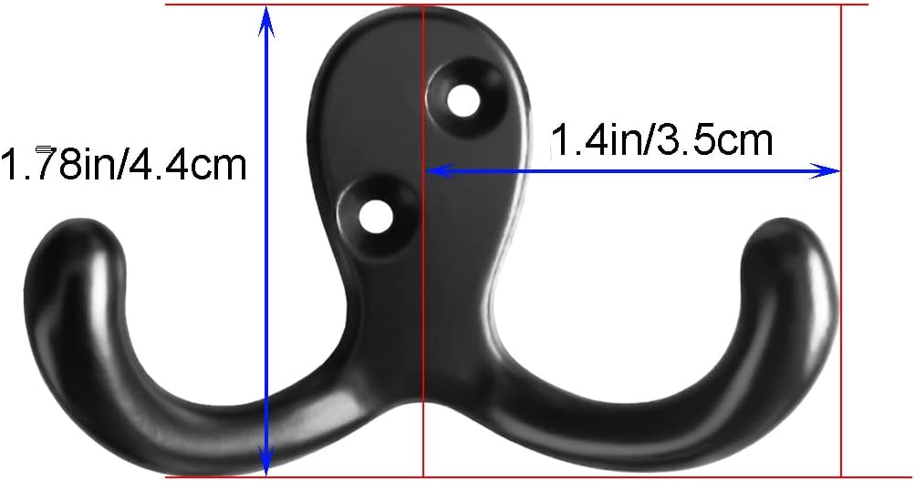 MsBongHeavy Duty Dual Coat Hooks Set for Key Hat Umbrella Black