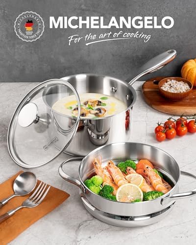 Masterpiece stainless steel saucepan with steamer