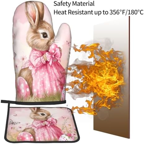 Easter Bunny with Butterflies Pot Holder and Oven Mitt Set