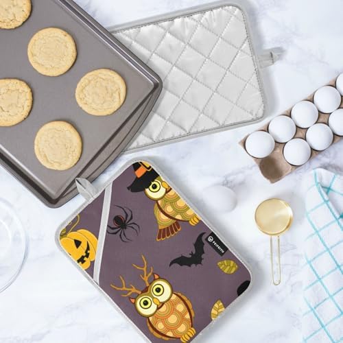 2Pcs Halloween pumpkin owl pot holder set non-slip oven mitts