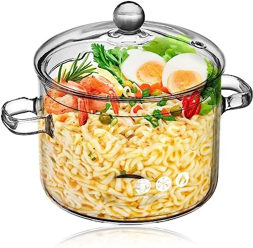 ERINGOGO 1900ML Glass Saucepan with Lid and Handles