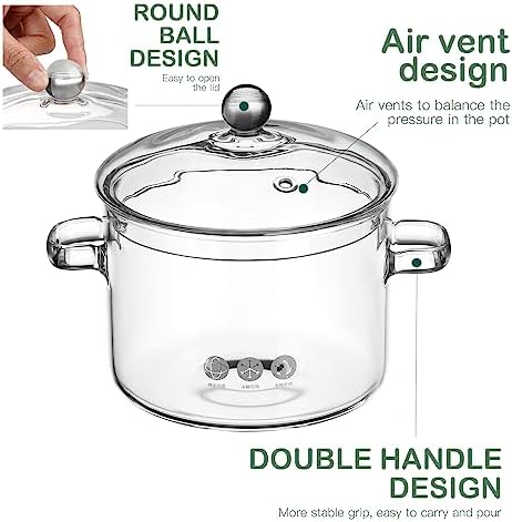 ERINGOGO 1900ML Glass Saucepan with Lid and Handles