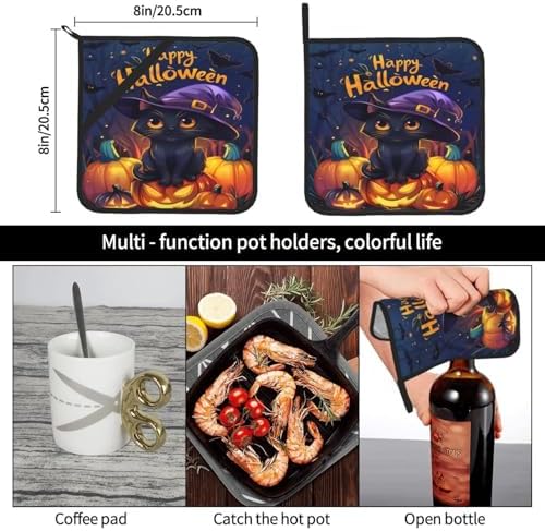 2-Piece Halloween Cat Potholders Heat-Resistant for Kitchen Clearance