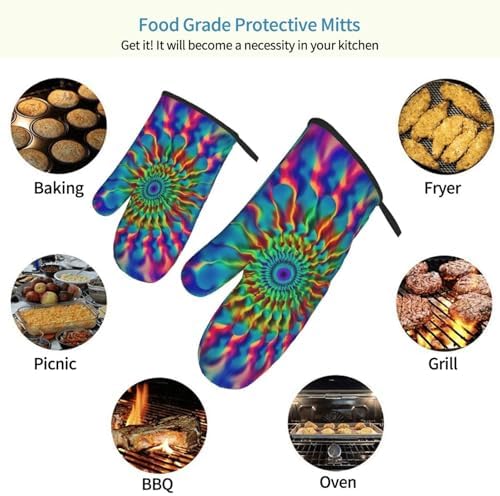 Oven Mitts Pair Tie-Dye Heat Resistant Quilted Cooking Gloves