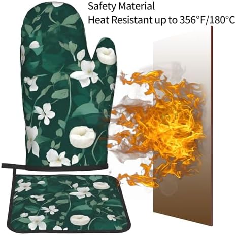 Quopvn Grass and Dove Printed Oven Mitts and Pot Holders 2-Pack Set