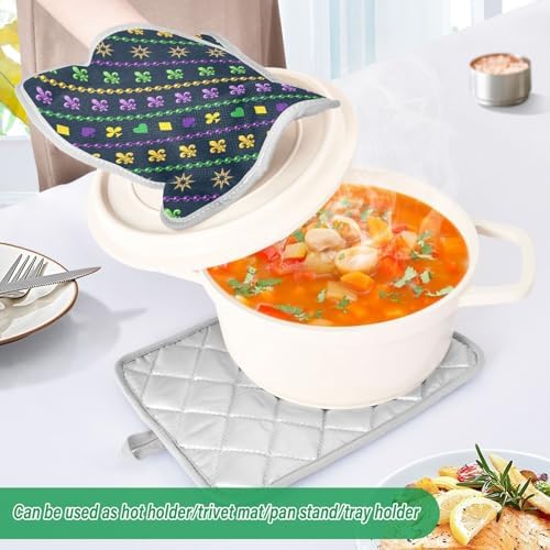 KcldeciMardi Gras diagonal stripes heat resistant pot holders 2 pack