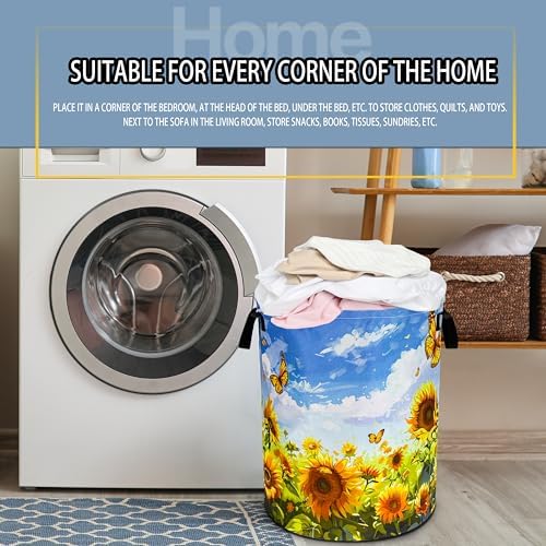 Sunflowers Butterflies Lightweight Foldable Laundry Basket