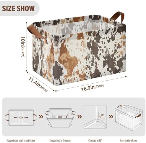 Collapsible Cow Print Storage Basket Durable Waterproof for Home Office