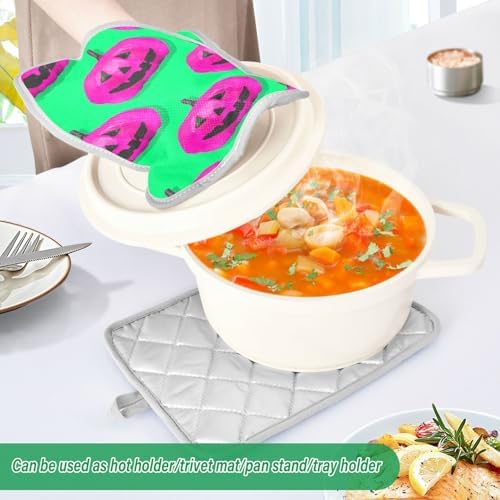 2-Piece Halloween Pink Pumpkins Potholders Set for Kitchen Use
