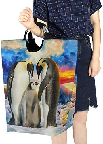 Susiyo Foldable Laundry Basket with Handles and Penguin Pattern