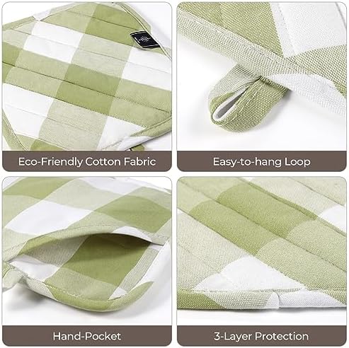 2-Piece Green Plaid Heat-Resistant Pot Holders