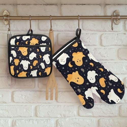 Aglebo Abstract Halloween Ghost Oven Mitts and Pot Holders Set of 2