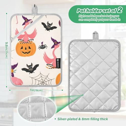 2Pcs Halloween Flamingo Spider Pot Holder Set