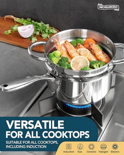 Stainless Steel Saucepan with Tripple Bottom for Cooking Steaming More