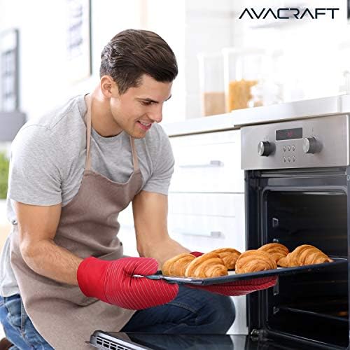 Premium Heat-Resistant Oven Mitts 500F - Durable Silicone Terrycloth Pair