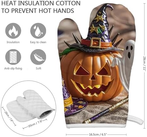 Oven Mitts and Potholders Set - Heat-Resistant Halloween Witch Hat BBQ Cooking Gloves