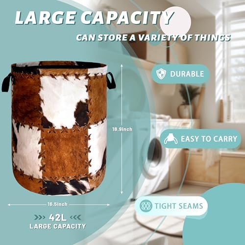 Retro Cows Print Foldable Laundry Basket with Handles 1