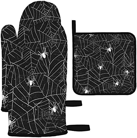 Mxocom Halloween Spiders Non-Slip Oven Mitts Pot Holders 3-Pack