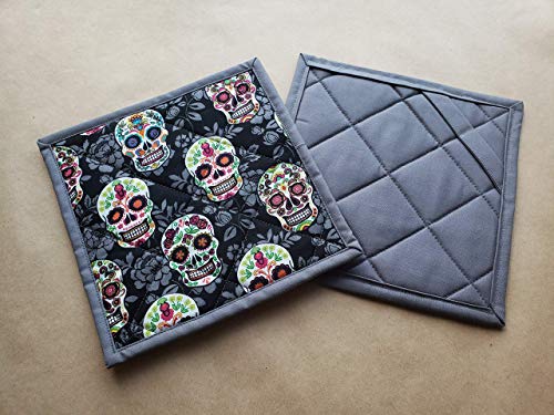 Vivid Look Da de Muertos Potholders Set 2 HalloweenGod of the Dead Gift