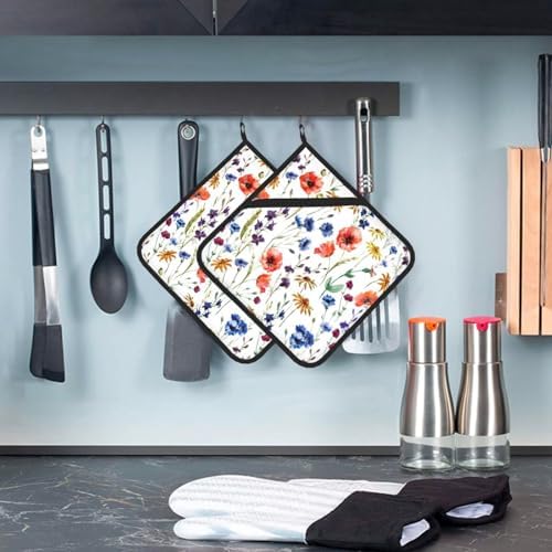 Wildflowers Watercolor Potholder Set 2PCS Heat Resistant