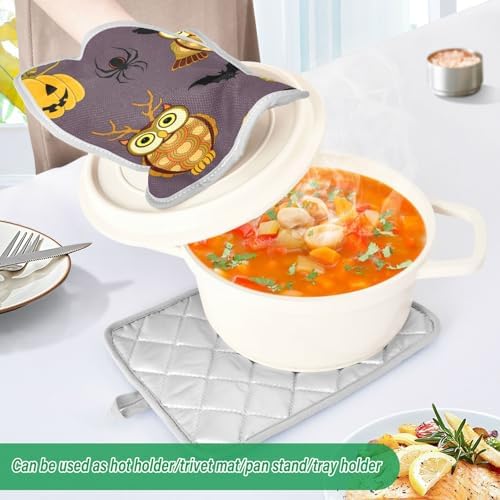 2Pcs Halloween pumpkin owl pot holder set non-slip oven mitts