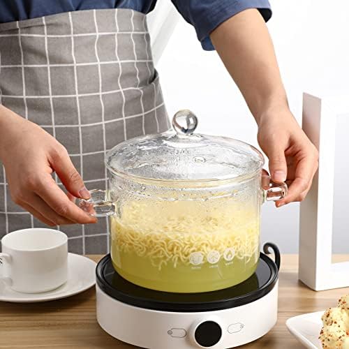 Hemoton Professional Glass Saucepan with Handle and Lid