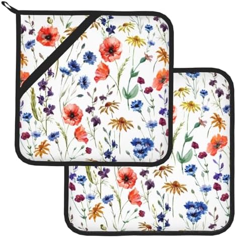 Wildflowers Watercolor Potholder Set 2PCS Heat Resistant