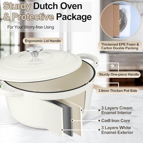 PP CHEF Kapex Dutch Oven Pot with Lid White Enameled 7QT