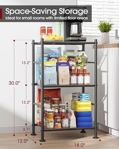 Space-Saving 3-Tier Metal Shelf with Adjustable Feet