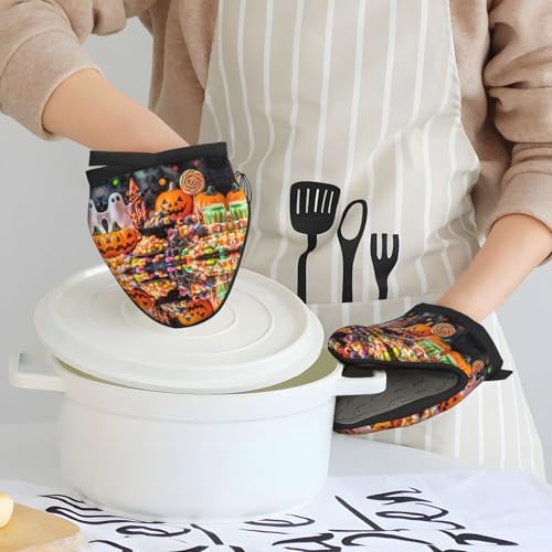 Halloween Mini Oven Mitts - Heat-Resistant Pumpkin Shape Kitchen Gloves