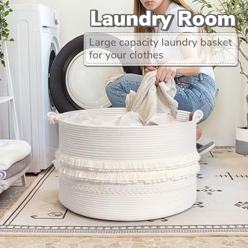 CherryNow Large White Woven Storage Basket - Styleful Functional Space Organizational Solution