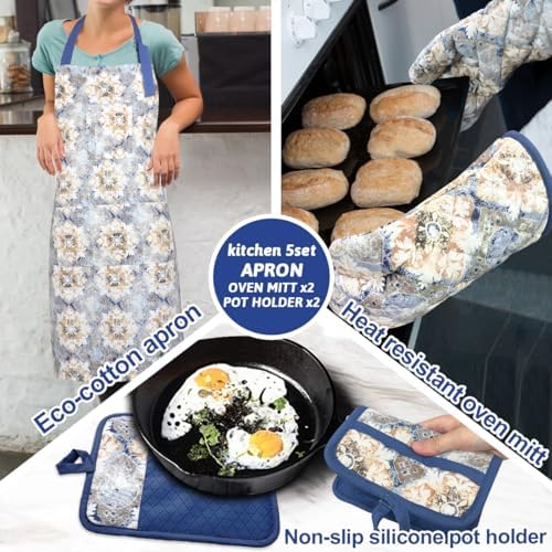 Hot Non-Slip Apron with Oven Mitts for Cooking Gifting
