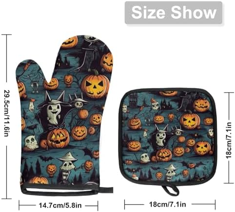 Pumpkin Ghost Halloween Oven Mitts Pot Holders Set of 2