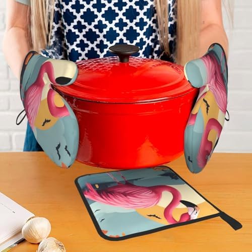 Flamingo Halloween Oven Mitt Set