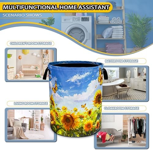 Sunflowers Butterflies Lightweight Foldable Laundry Basket