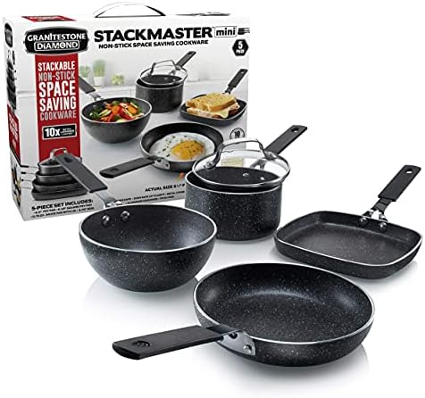 Granitestone 5-Piece Stackable Cookware Set Dishwasher Safe Nonstick Scratch-Resistant PFOA-Free