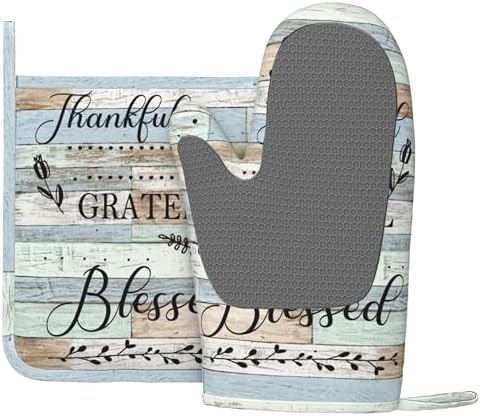 Boulda Farmhouse Thanksgiving Oven Mitts Heat Resistant Kitchen Gloves