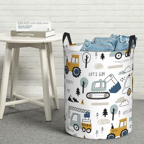 Cartoon Excavator Tractors Waterproof Collapsible Laundry Basket Gift