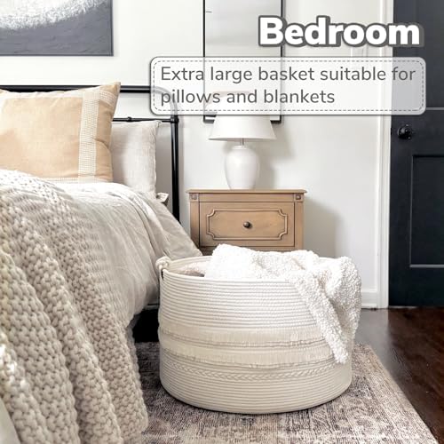 CherryNow Large White Woven Storage Basket - Styleful Functional Space Organizational Solution