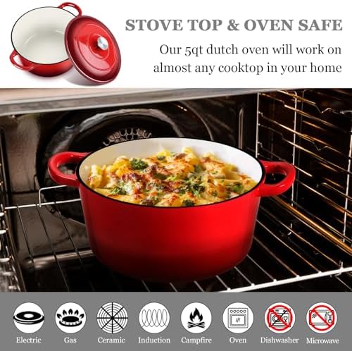 Joyfair Premium Cast Iron Dutch Oven Pot with Lid 5 QT Red