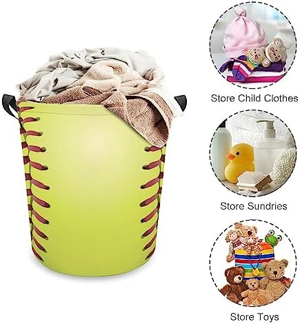 Softball Laces Yellow Waterproof Laundry Basket Organizer