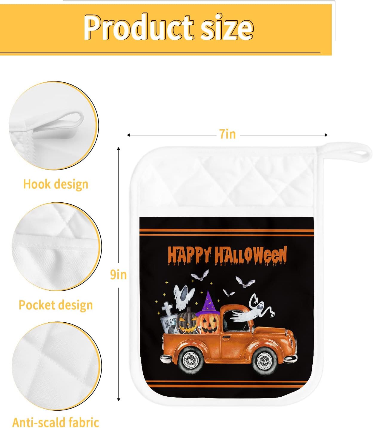 HilariousM Spooky Halloween 5-Piece Pot Holder Set