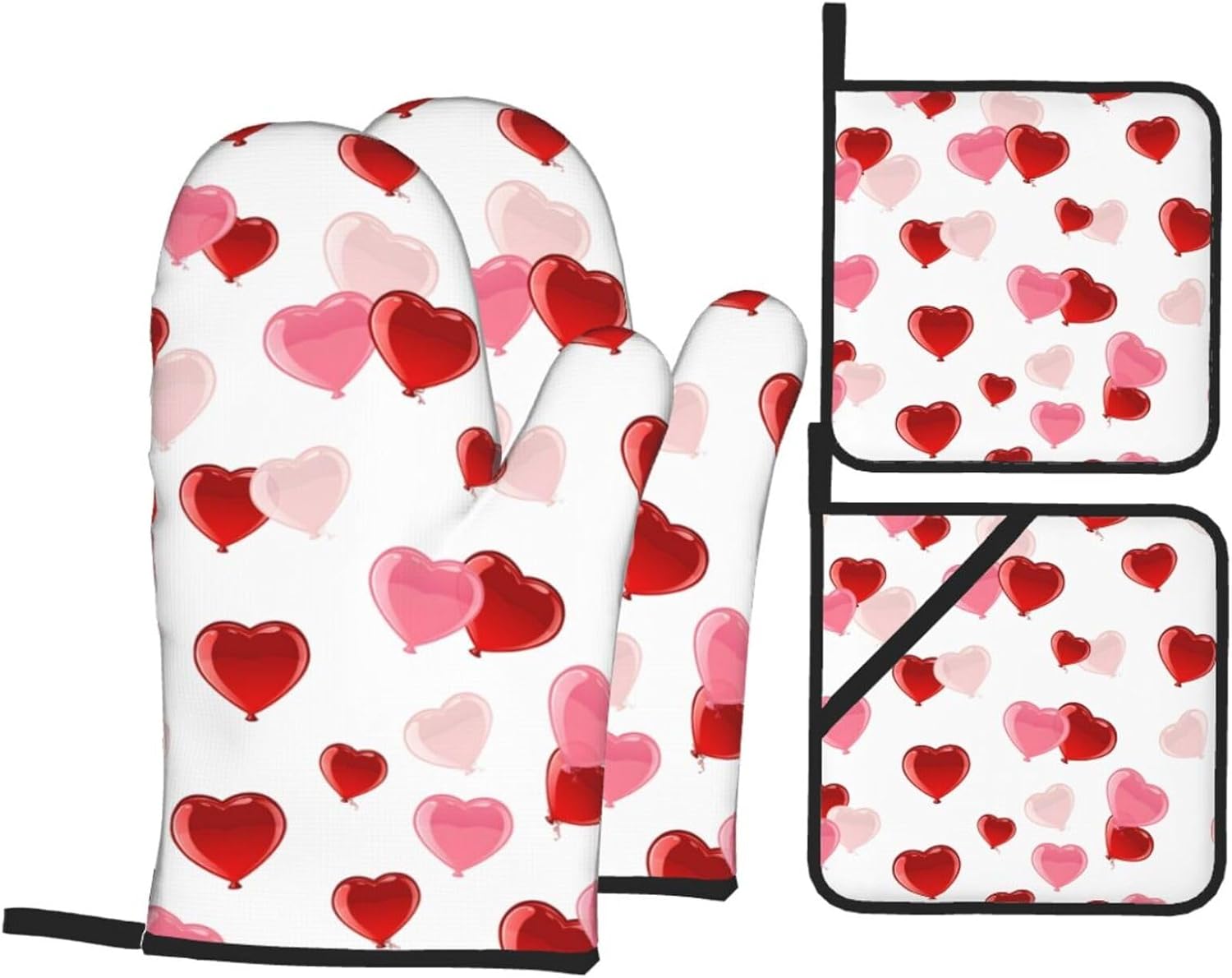 Valentines Day Oven Mitts Pot Holders Set 4pcs Heat Resistant Kitchen Gloves