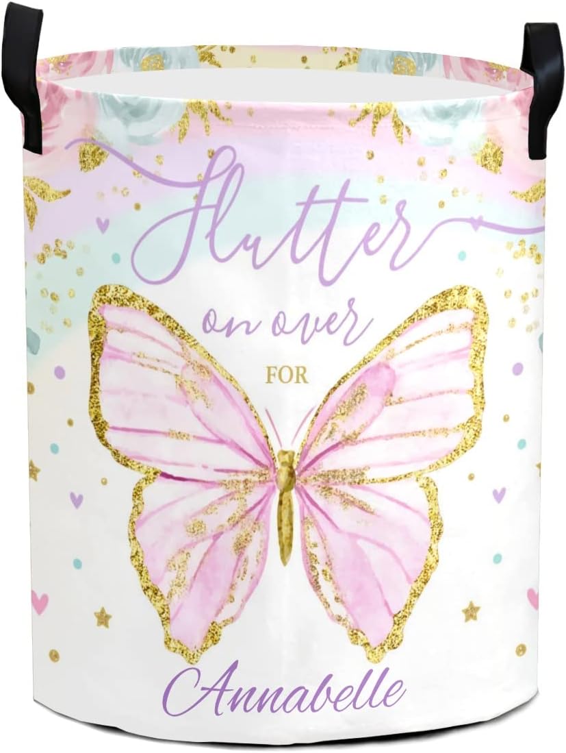 NZOOHY Butterfly Floral Pattern Personalized Waterproof Foldable Laundry Basket Bag with Handle